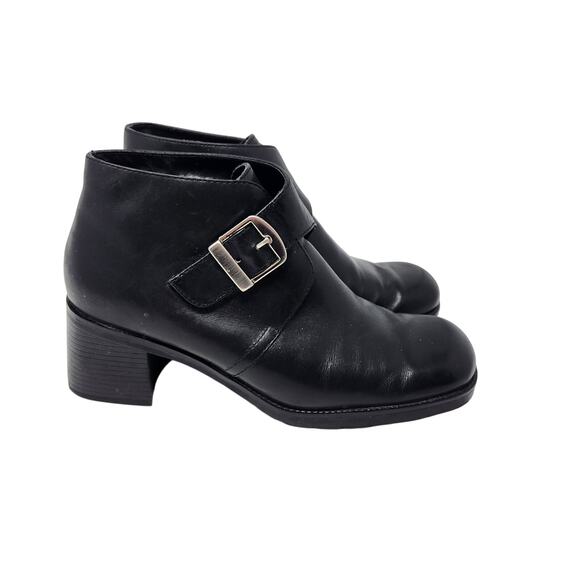 White Mountain Black Leather Buckle Square Toe Ankle Sandra Boots Size 8.5 - Picture 2 of 9